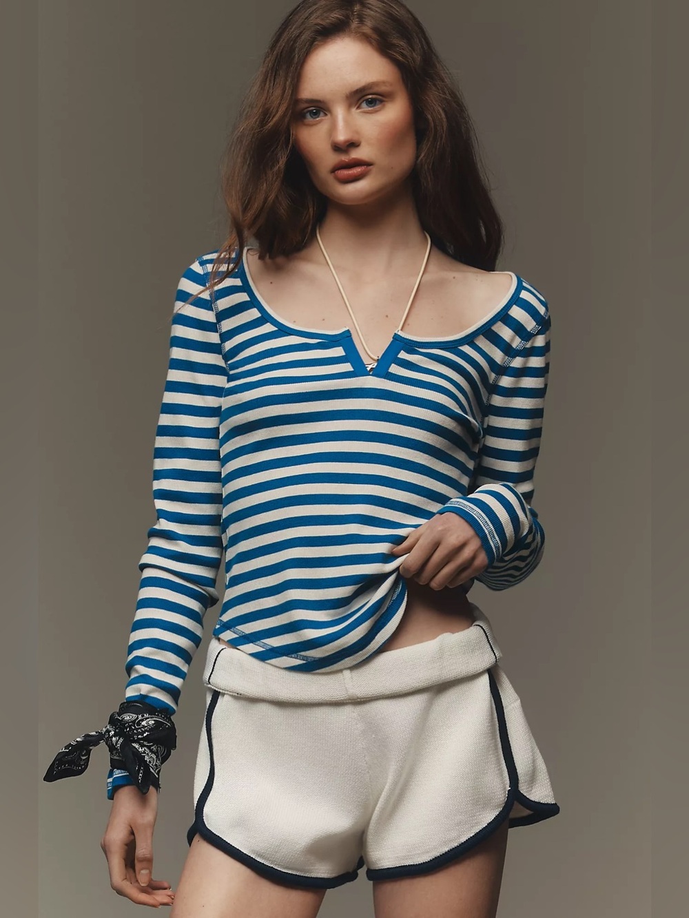 Pilcro Notched Long-Sleeve Tee